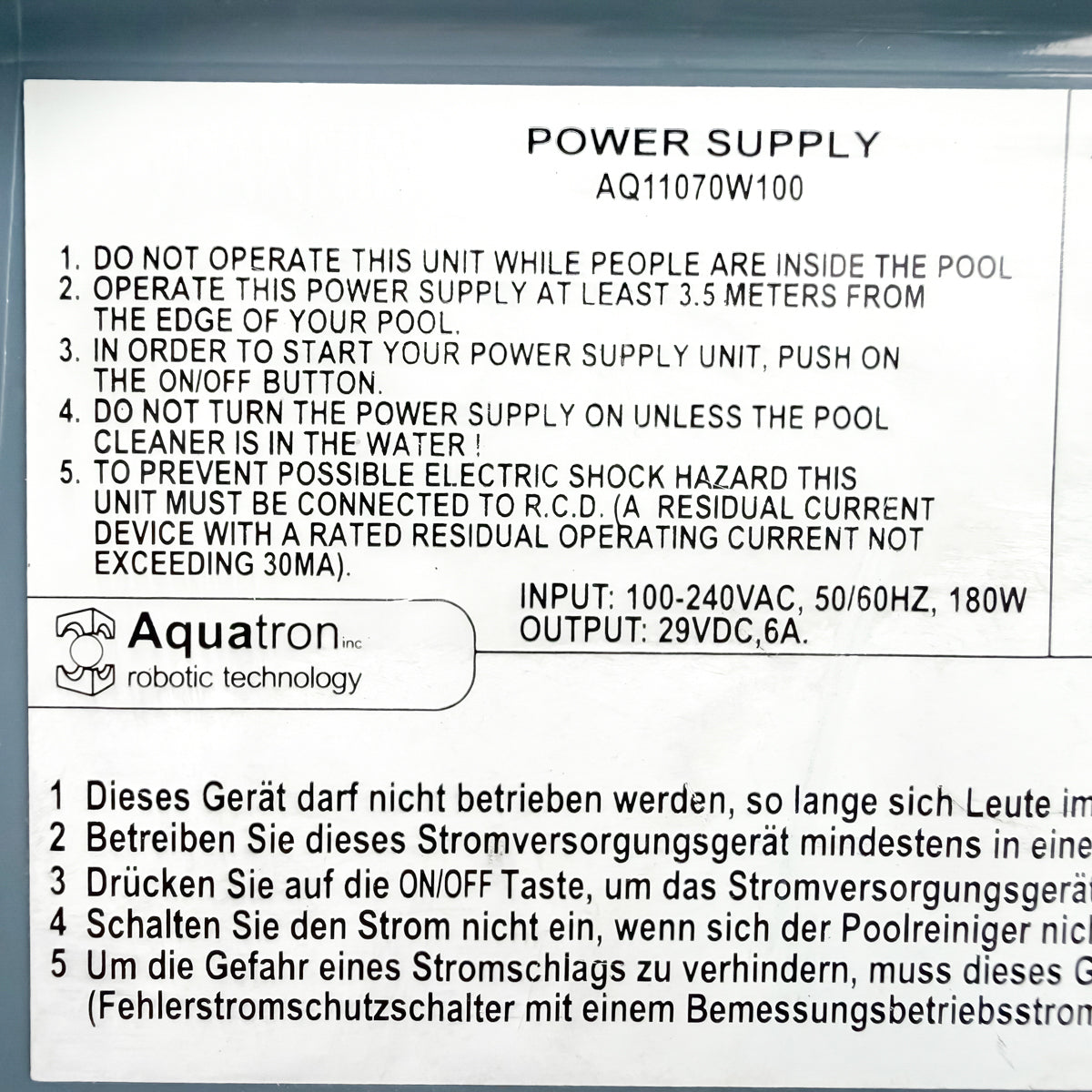 Alimentation Robot Piscine Aquabot / Aquatron AQ11071W100 - Occasion (Garantie 12 mois)